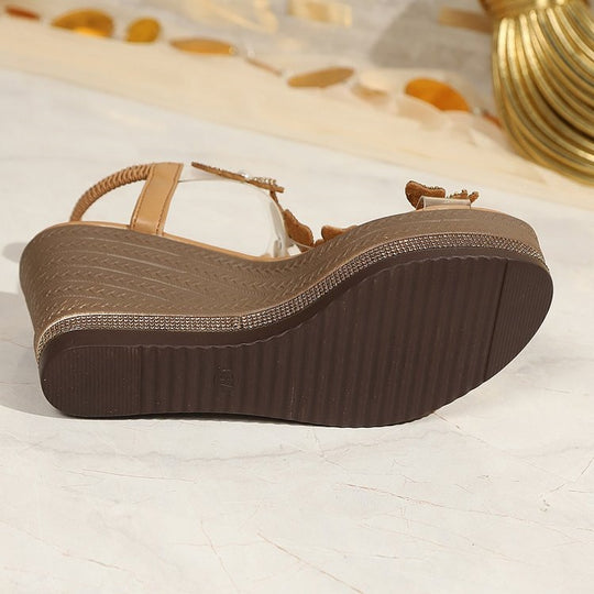 Damen Wedge-Sandalen mit floralem Dekor und dezentem Glitzerelement R&B
