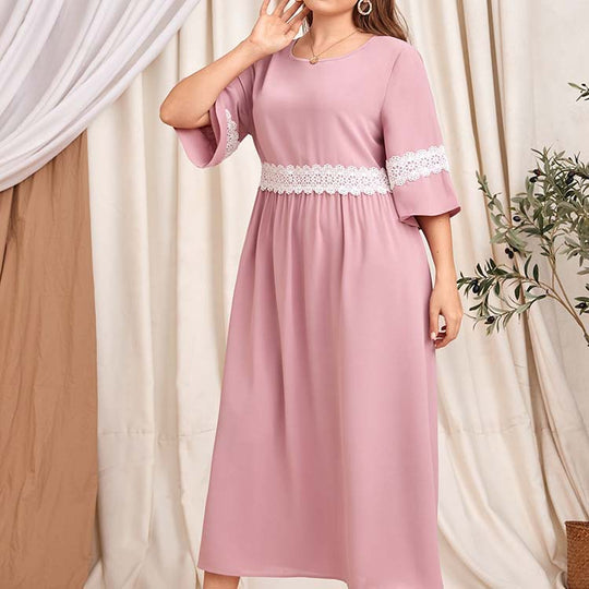 Damen Maxikleid mit eleganten Spitzenakzenten und luftigen Ärmeln R&B