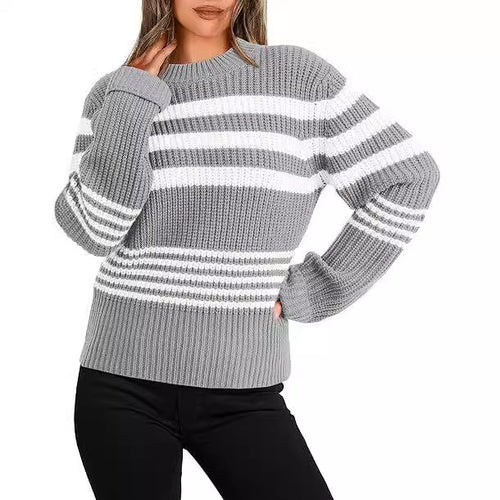 Damen gestrickter Pullover im lässigen Streifenlook R&B