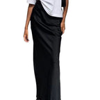 Damen elegantes Maxikleid mit asymmetrischem Schnitt und dekorativem Überwurf R&B