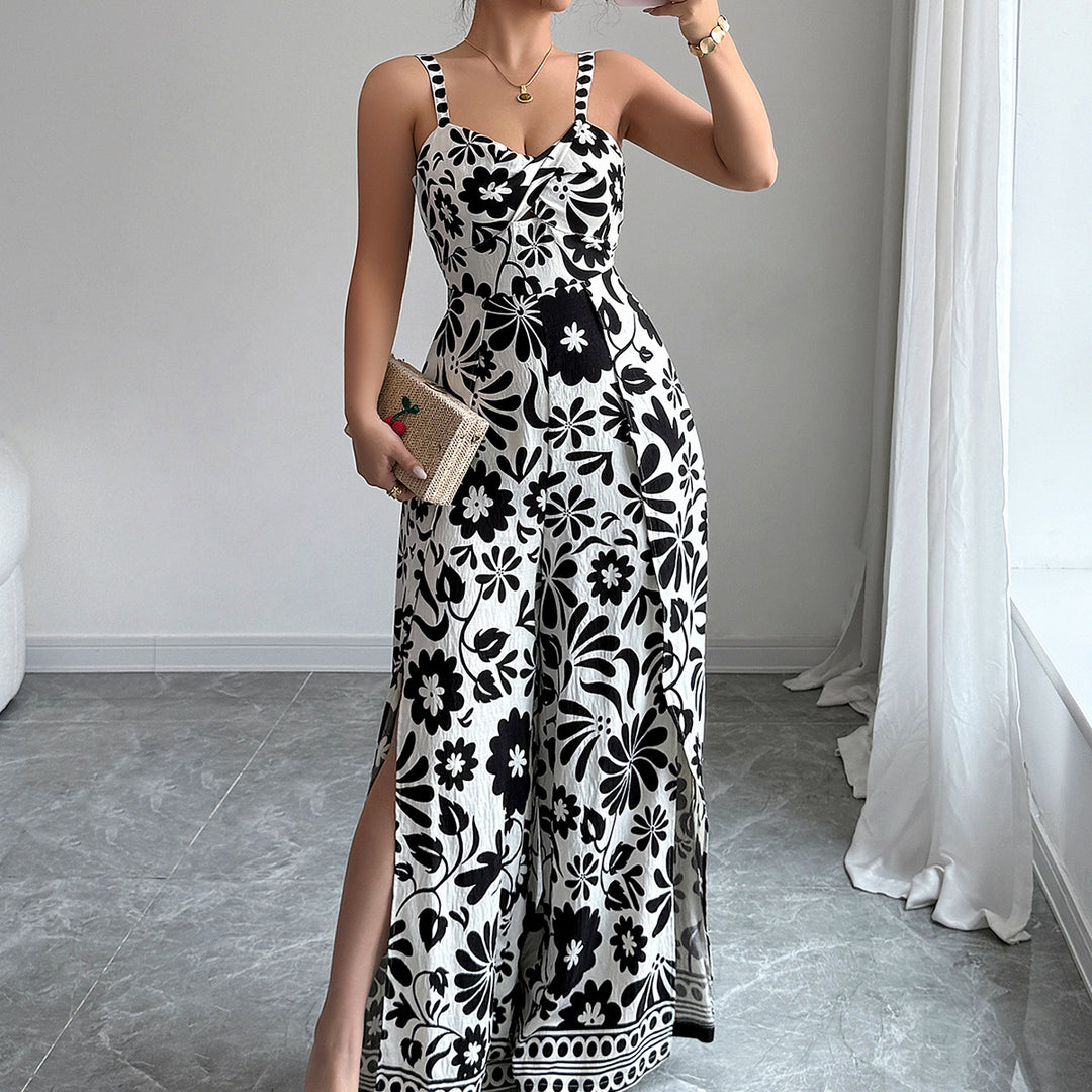 Damen Maxikleid mit tiefem Schlitz und floralem Muster R&B
