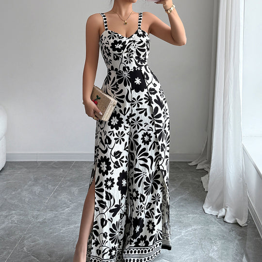 Damen Maxikleid mit tiefem Schlitz und floralem Muster R&B