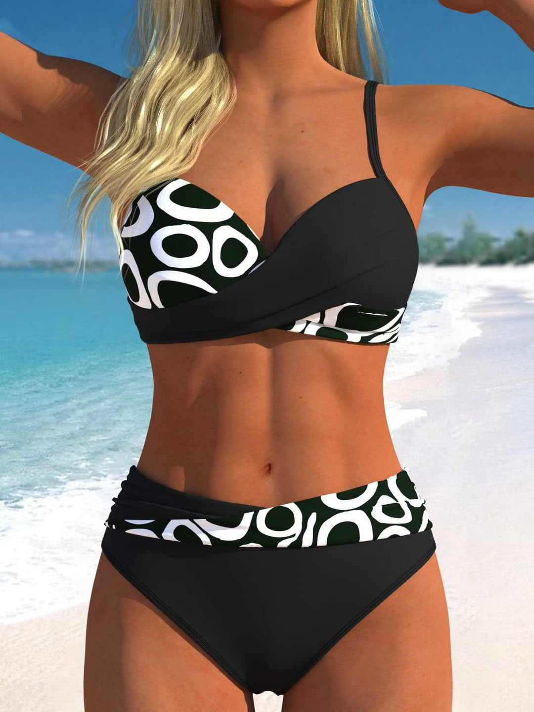 Damen Bikini-Set mit floralem Wickelmuster und bequemen High-Waist-Höschen R&B