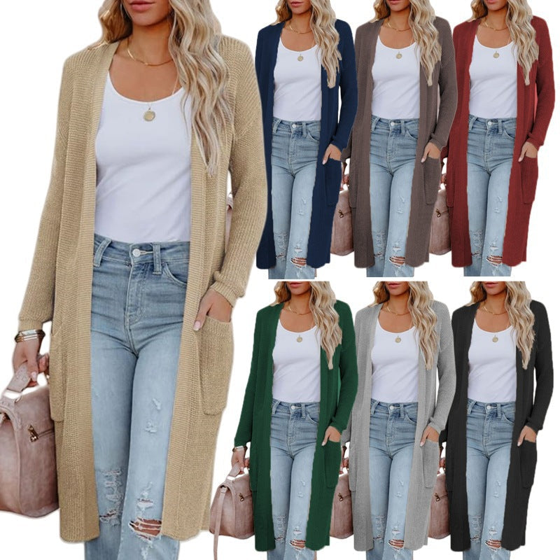Damen lässiger Strickmantel mit offenen Fronten und praktischen Taschen