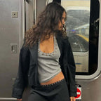Damen sportliches Top mit modischen Details und tiefem Ausschnitt R&B