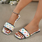 Damen Designer Slipper mit buntem Blumenmotiv R&B
