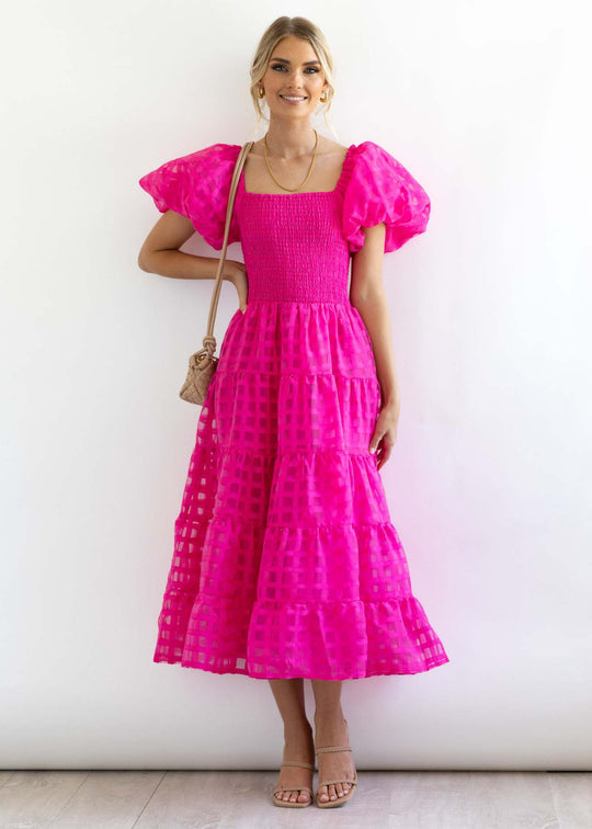 Damen Sommerliches Maxikleid mit voluminösen Puffärmeln und elastischem Taillenbereich R&B