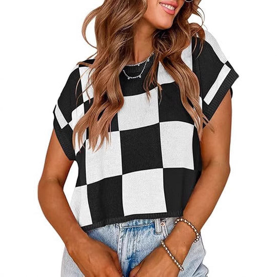 Damen modisches gestreiftes Cropped Top mit Boxy-Schnitt und luftiger Textur R&B