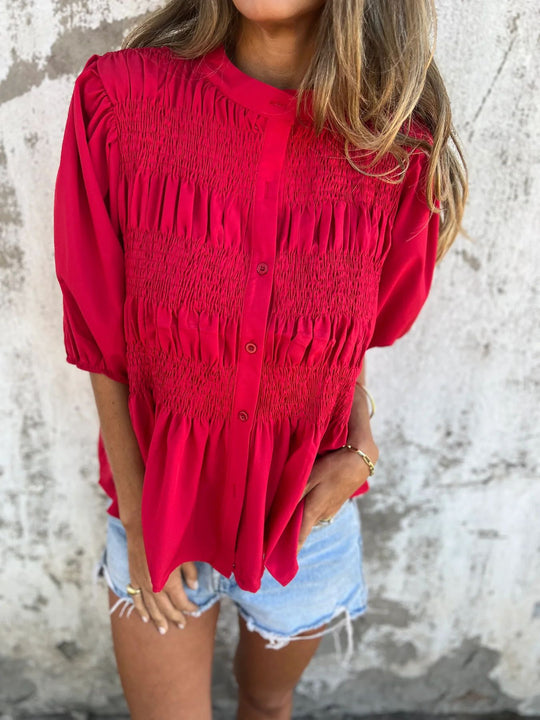Damen Bluse mit Raffungen und Knopfleiste R&B