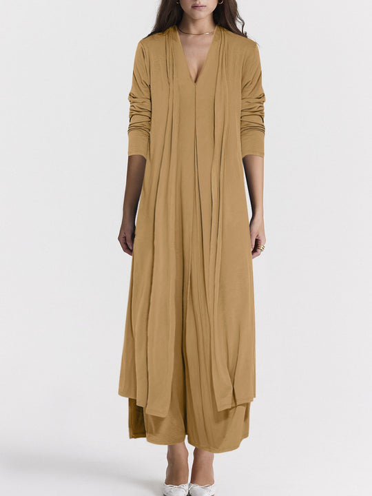 Damen luftiger Maxi-Rock mit elegantem V-Ausschnitt und fließendem Schnitt R&B