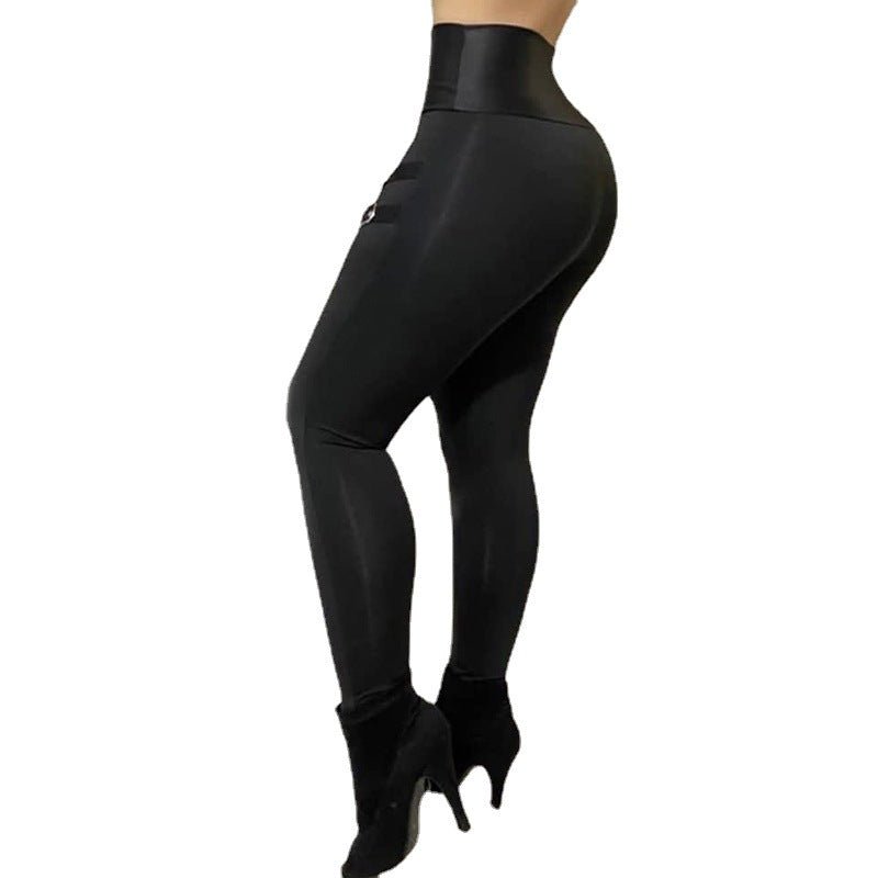Damen Figurbetonte Kunstleder-Leggings mit Schnallen-Details R&B