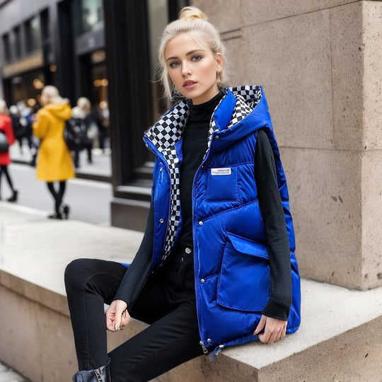 Damen gesteppte Winterweste mit verstellbarer Kapuze und praktischen Taschen R&B