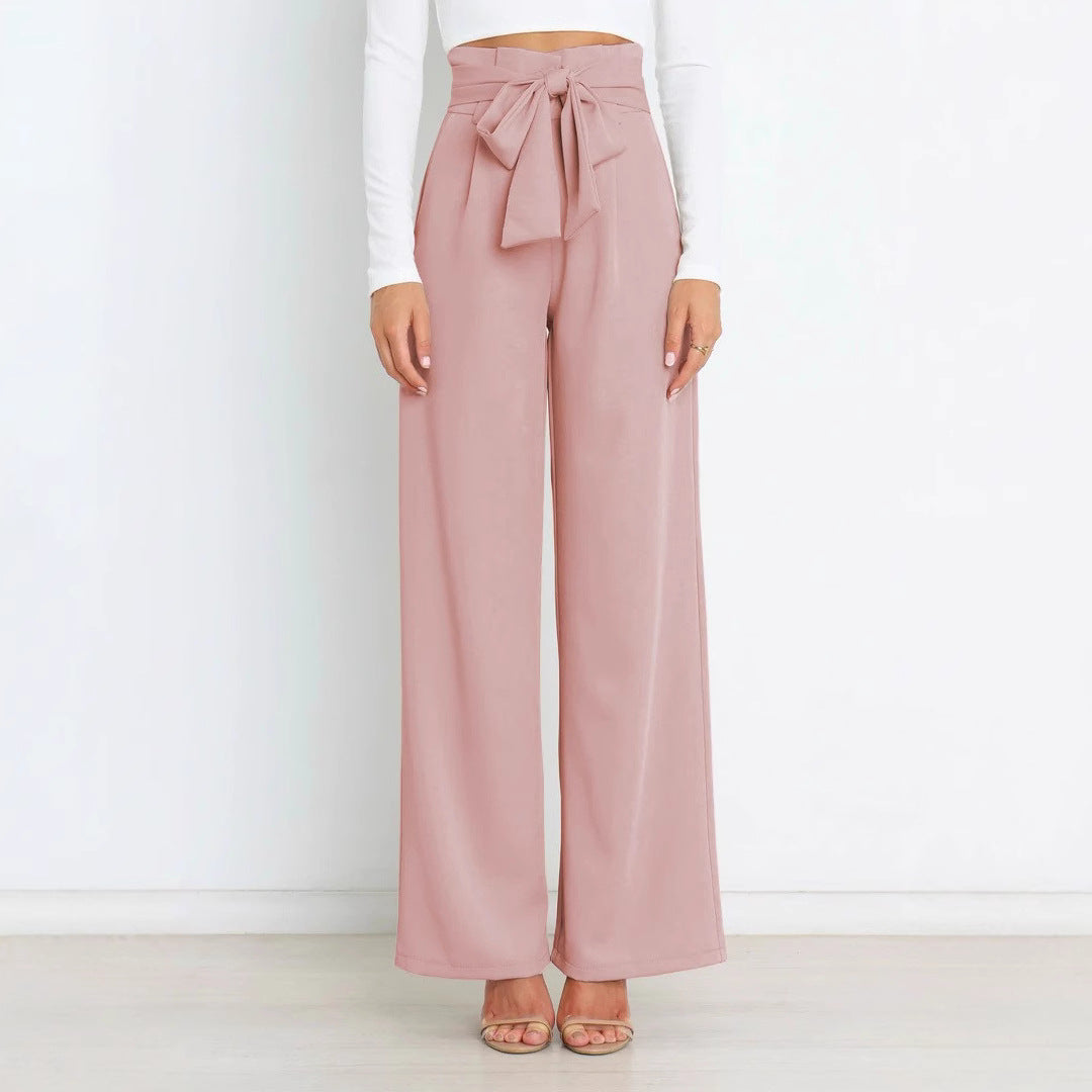 Damen Weit geschnittene High-Waist-Hose mit Binde-Gürtel und Taschen R&B