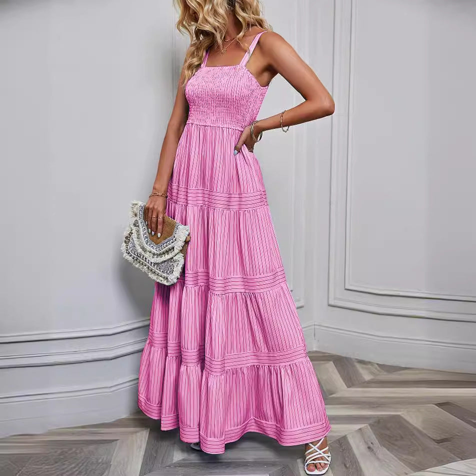 Damen Maxikleid mit raffiniertem Pliszeedesign und elastischem Oberteil R&B