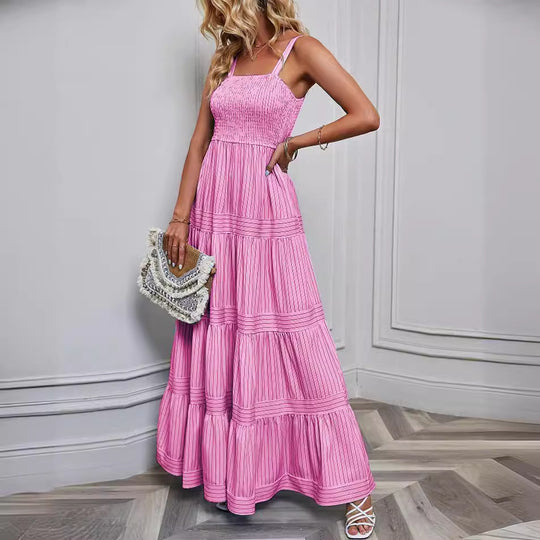 Damen Maxikleid mit raffiniertem Pliszeedesign und elastischem Oberteil R&B
