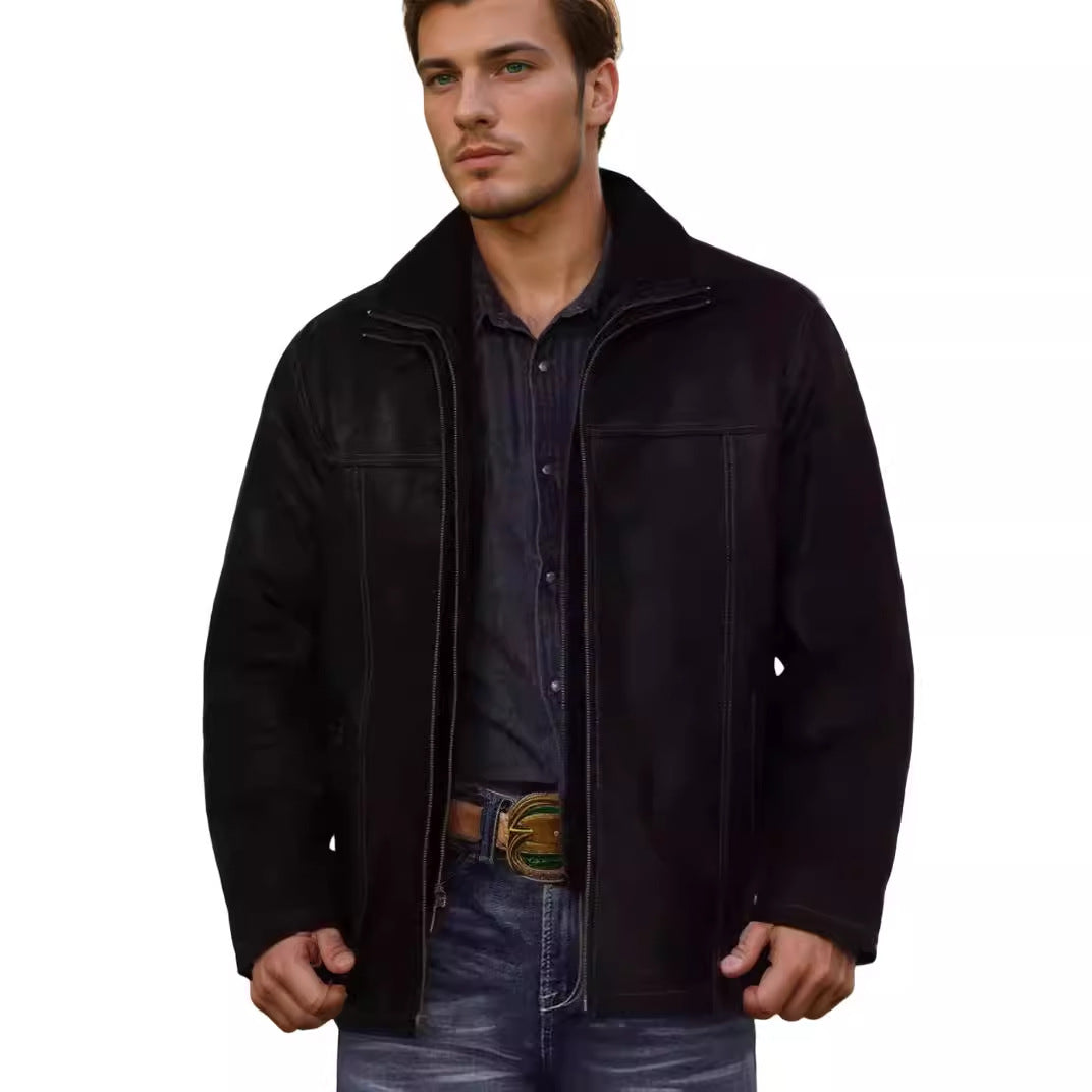 Herren Lammfelljacke mit breitem Kragen und praktischen Taschen R&B