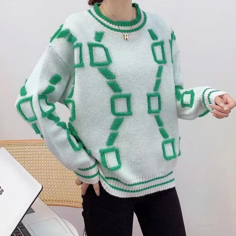 Damen modischer Pullover mit kreativem Muster und lässigem Schnitt
