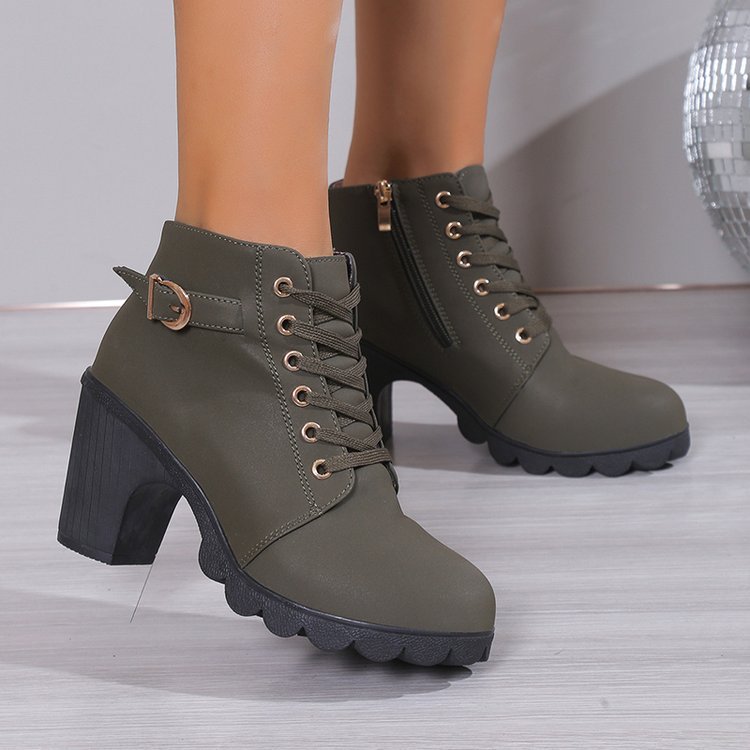 Damen Schnürstiefeletten mit Blockabsatz und Reißverschluss R&B