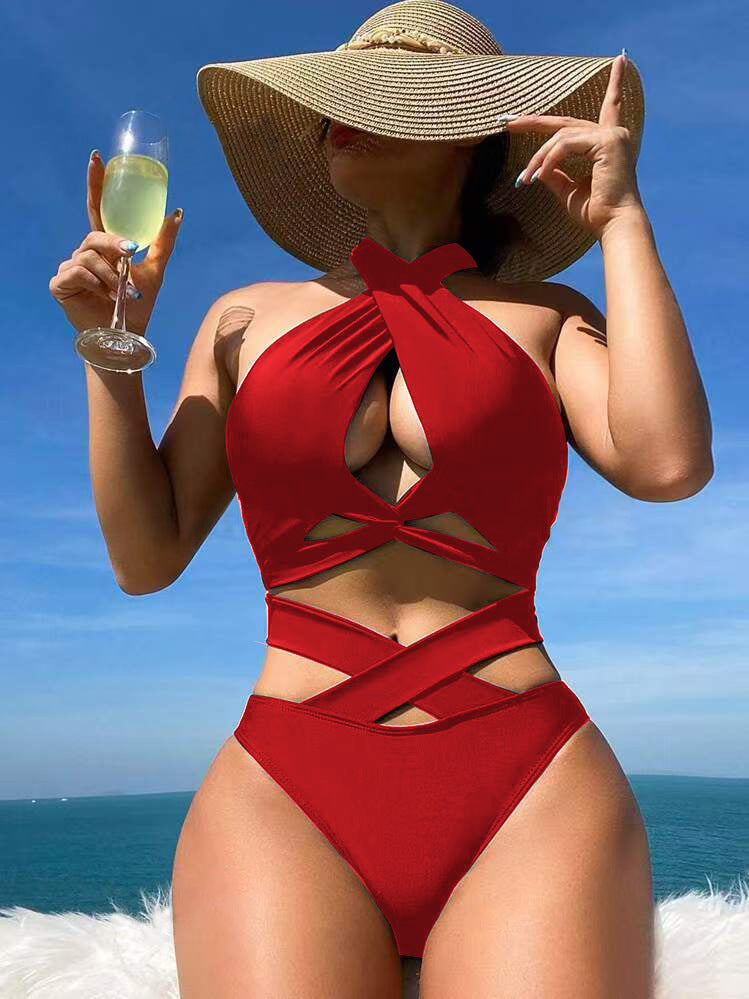 Damen Hochgeschnittener Einteiler-Badeanzug mit eleganten Cut-Outs