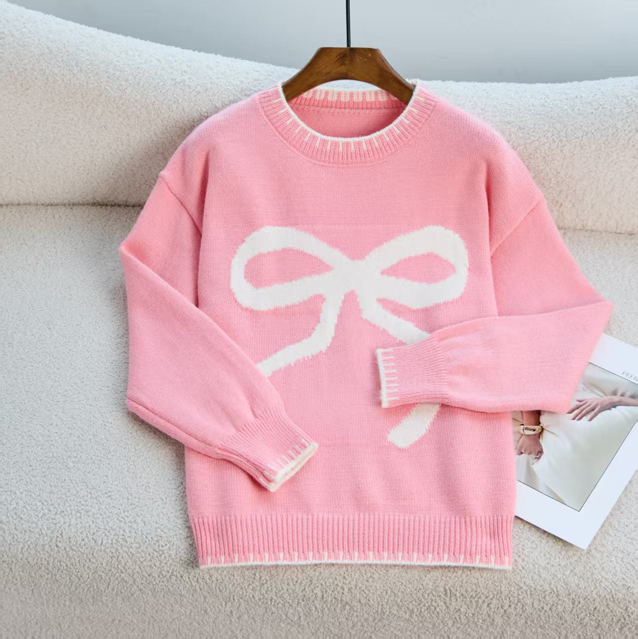 Damen Gemütlicher Sweatpullover mit Schleifenmotiv und bequemen Ärmeln