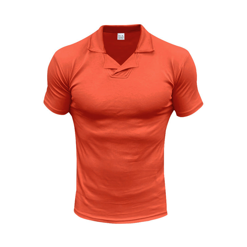 Herren nan schmal geschnittenes Kurzarm-Polo mit offenem Hemdkragen und elastischem Baumwollstretch R&B