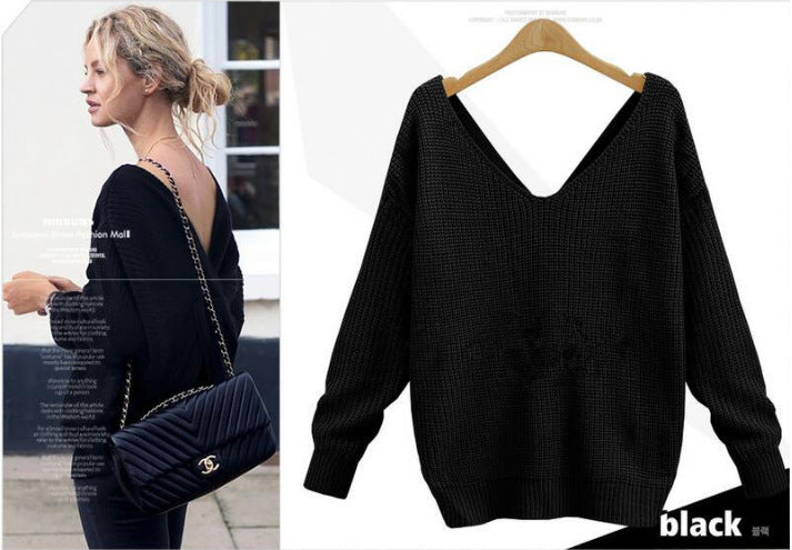 Damen Strickpullover mit einzigartigem Rückendesign und tiefem V-Ausschnitt R&B