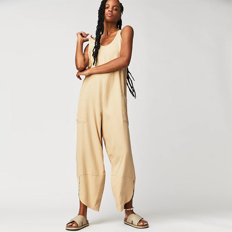 Damen Lässiger Jumpsuit mit weitem Bein und seitlichen Taschen R&B