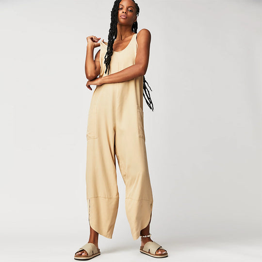 Damen Lässiger Jumpsuit mit weitem Bein und seitlichen Taschen R&B