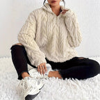 Damen kuscheliger Fleece-Pullover mit hochgeschlossenem Kragen und Reißverschluss R&B