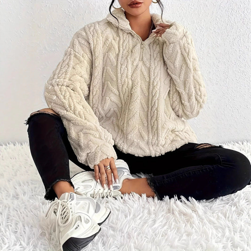 Damen kuscheliger Fleece-Pullover mit hochgeschlossenem Kragen und Reißverschluss R&B