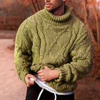Herren Strickpullover mit hohem Kragen und strukturiertem Zopfmuster