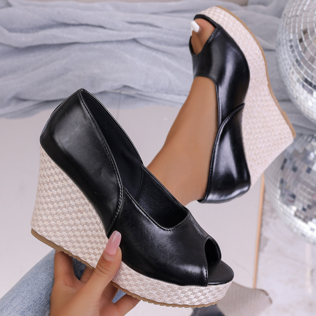 Damen Wedge-Pantoletten mit offener Zehenpartie und glänzender Fessel-Applikation R&B