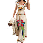 Damen Ethno-Inspiriertes Maxikleid mit Buntem Stickdesign und Volant R&B