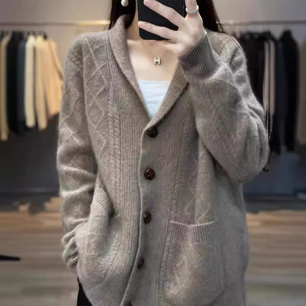Damen Strickcardigan mit eleganter Struktur und großen Holzknöpfen R&B