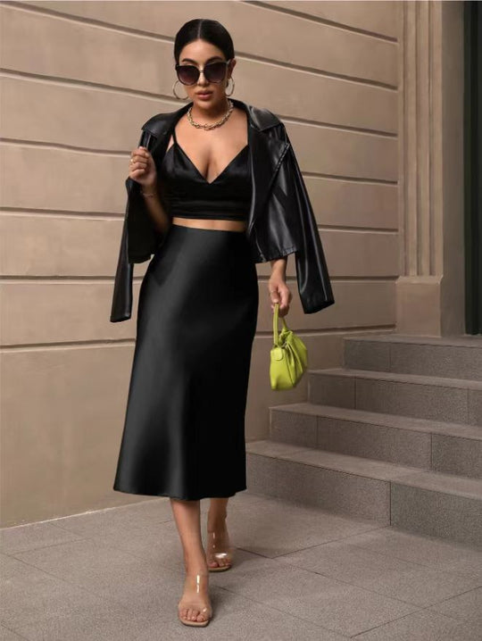 Damen Satin Rock mit schwingendem Saum und elegantem Schnitt R&B