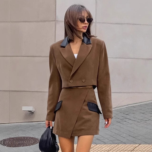 Damen modisches Blazer-Kleid mit eleganten Taschen und tailliertem Schnitt R&B
