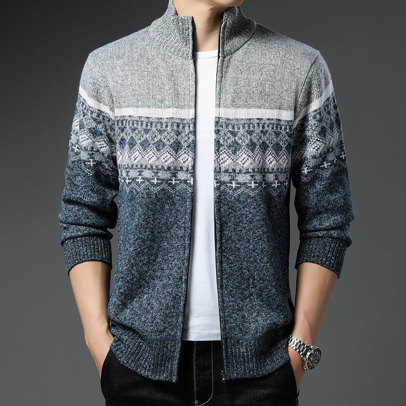 Herren Strickjacke mit hohem Kragen und attraktiven Mustern