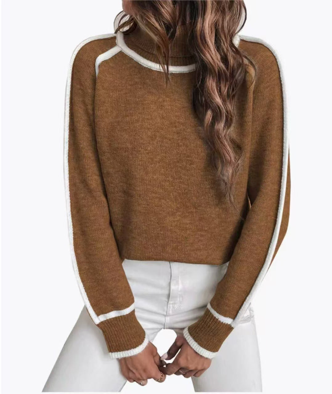 Damen Übergroße Strickpullover mit Stehkragen R&B