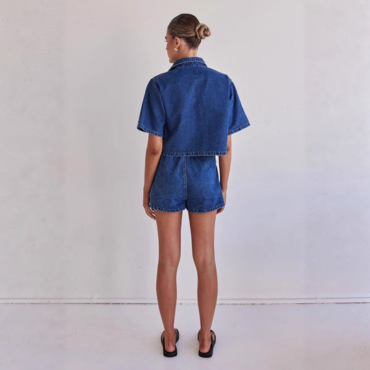 Damen Denim-Kurzjacke mit passendem Rock im lässigen Stil R&B