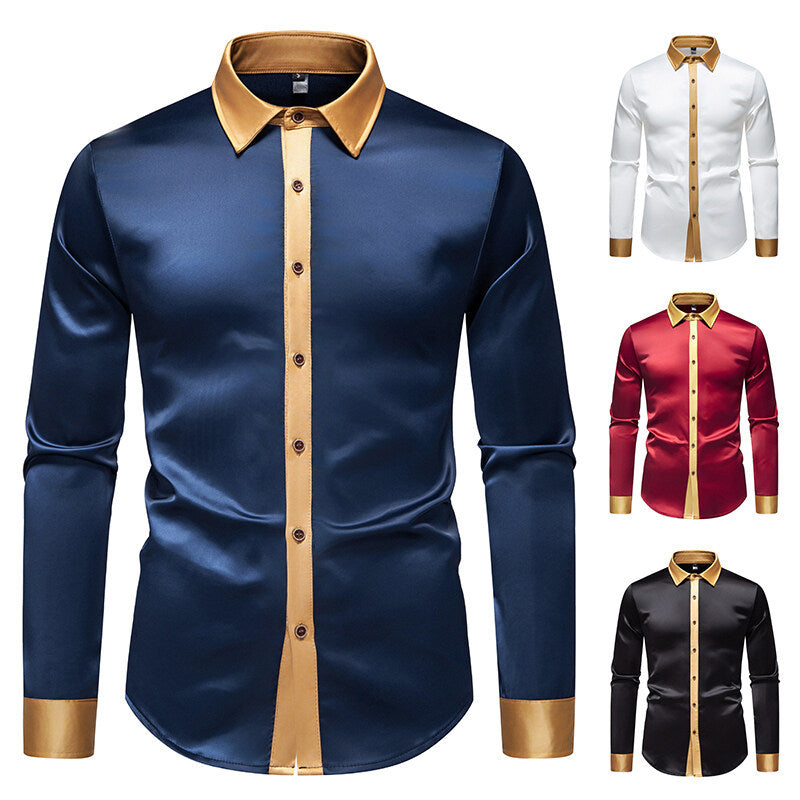 Herren Elegantes Langarmhemd mit Satin-Details R&B
