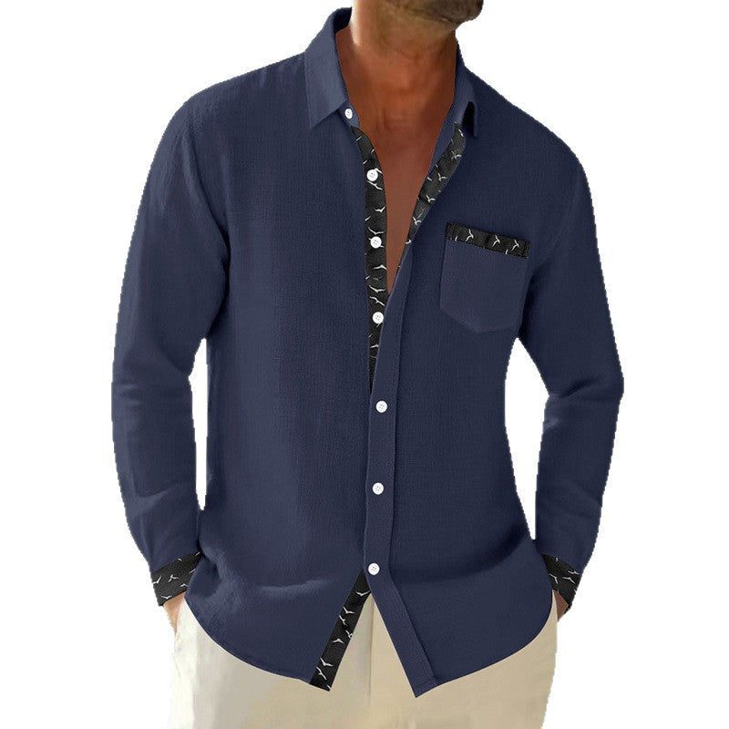 Herren langärmliges Casual-Hemd mit modischem Kragen und Brusttasche R&B