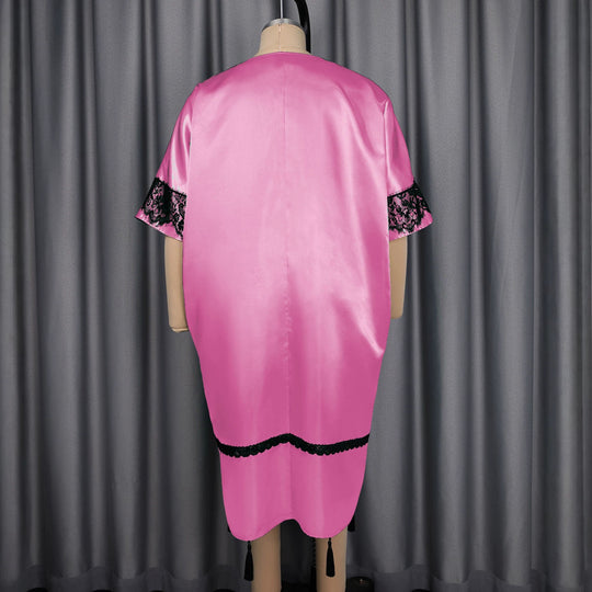 Damen elegantes Kaftankleid mit raffinierten Spitzenärmel und dekorativen Quasten R&B