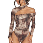 Damen Hochgeschlossener Bodysuit mit asymmetrischem Schnitt und raffinierten Drapierungen R&B