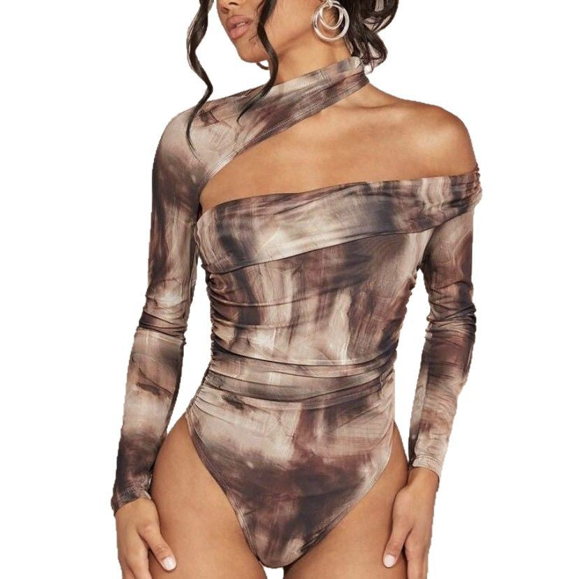 Damen Hochgeschlossener Bodysuit mit asymmetrischem Schnitt und raffinierten Drapierungen R&B
