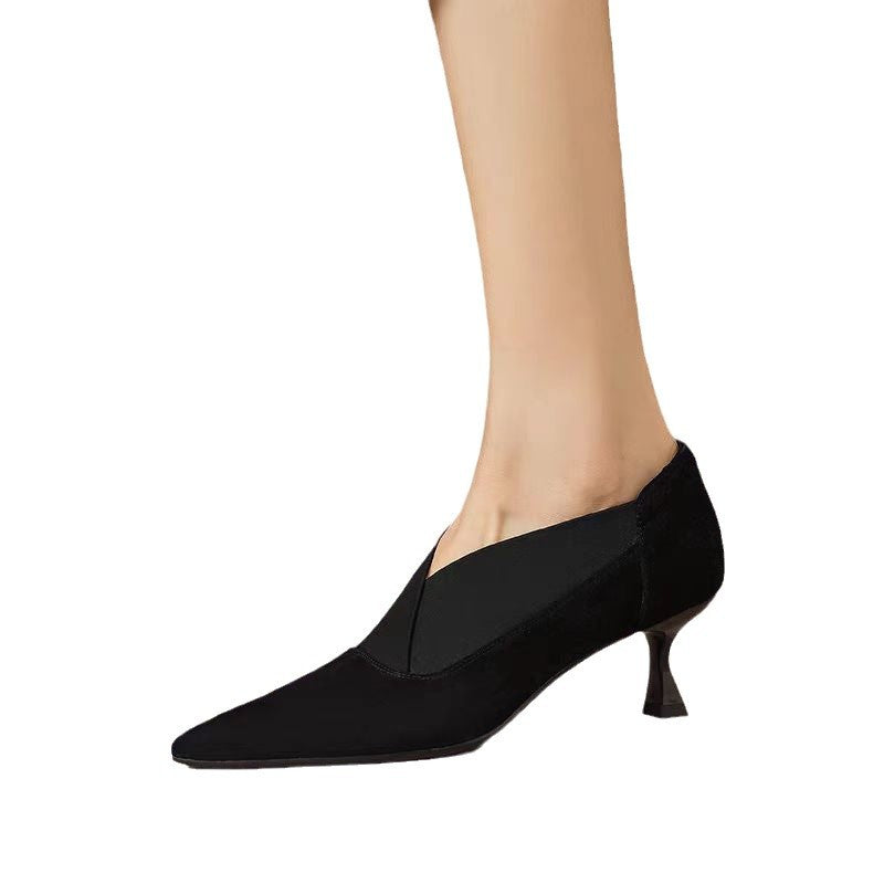 Damen Elegante spitze Pumps mit modischem V-Ausschnitt und weicher Veloursoberfläche R&B