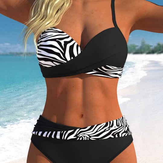 Damen Bikini-Set mit floralem Wickelmuster und bequemen High-Waist-Höschen R&B