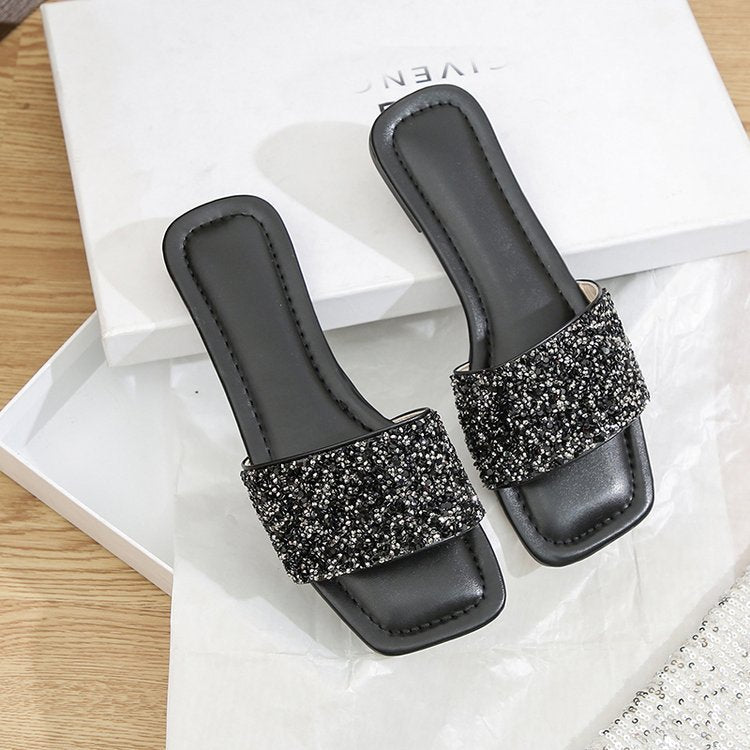 Damen elegante Strass-Pantoletten R&B