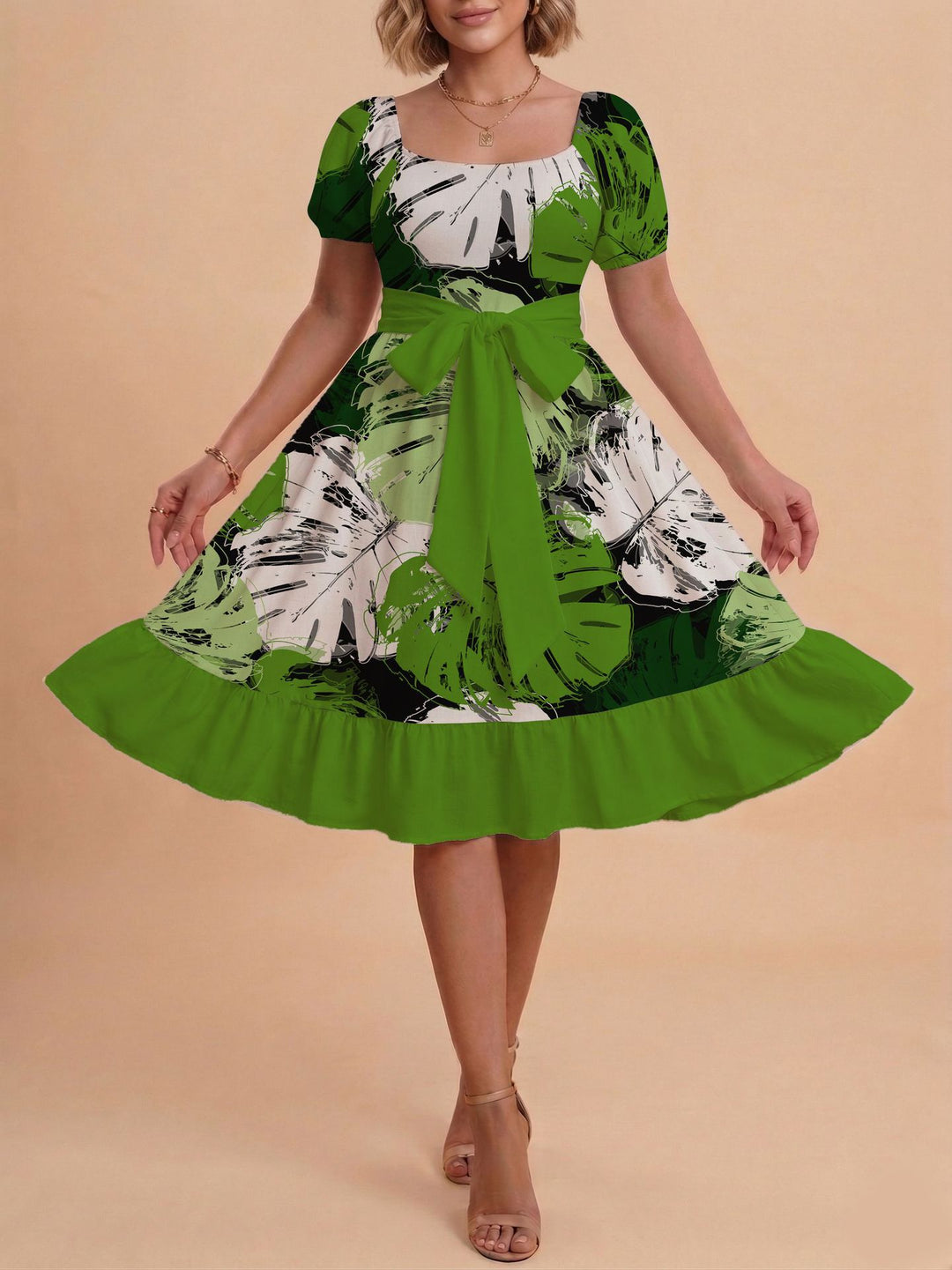 Damen Verspieltes Maxikleid mit Bärenmuster und taillierbarem Band R&B