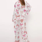 Damen Satin Pyjama-Set mit verspieltem Schleifenmuster