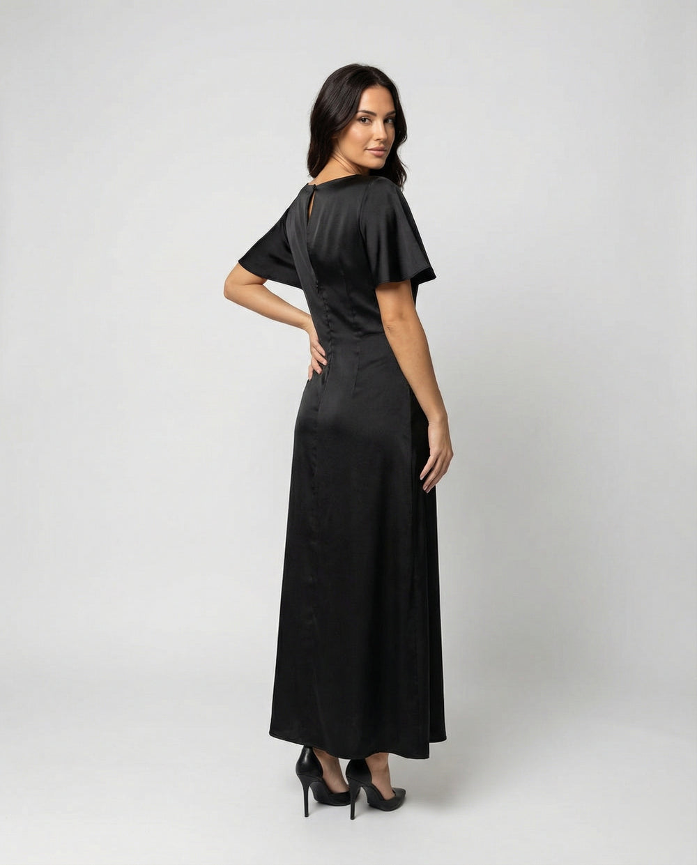 Damen Satin Wickel Maxikleid elegant